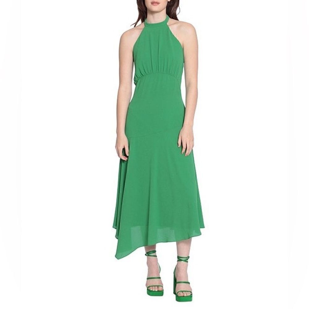 NWOT Donna MorganĀ Catalina Crepe HalterāNeck Sleeveless Hem Midi Dress Womenā0
